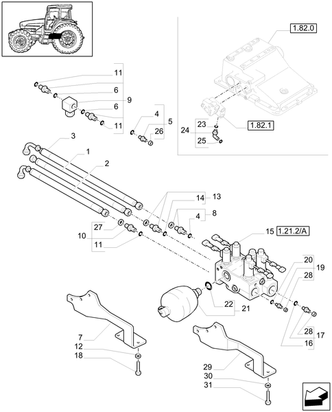 TM140-1.21.2/04 - (VAR.519-520) CLASS 4 4WD FRONT AXLE WITH SUSPENSIONS AND ''TERRALOCK'' - VALVE AND PIPES