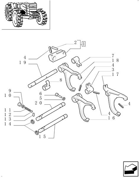 TM140-1.29.0[01] - MECHANICAL GEAR BOX 20X16 (40 KM/H) / INTERNAL SHIFTING CONTROLS