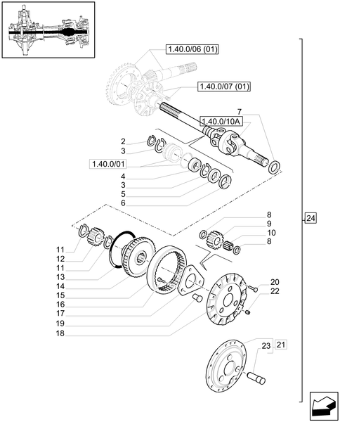 TM140-1.40.0/10[01] - 4WD FRONT AXLE - DIFFERENTIAL GEARS AND DIFFERENTIAL SHAFT