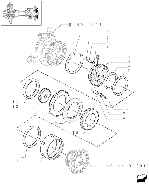 TM140-1.40.1/09[01] - (VAR.316) CLASS 3 FRONT AXLE WITH BRAKE - BRAKE