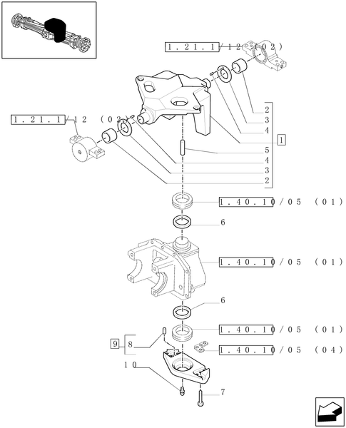 TM140-1.40.10/05[03] - (VAR.521) CLASS 4 4WD FRONT AXLE SUPERSTEER WITH ''TERRALOCK'' - SUPPORT