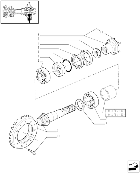 TM140-1.40.2/06[01] - (VAR.416) SUPERSTEER FRONT AXLE - BEVEL GEAR PAIR - 4WD