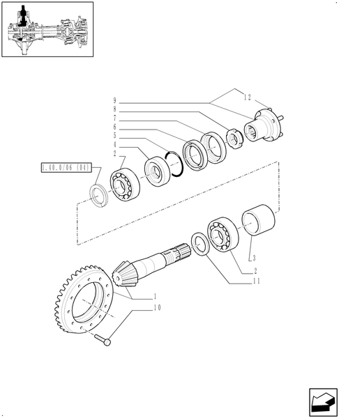 TM140-1.40.5/06[01] - (VAR.452/1) 4WD FRONT AXLE WITH SUSPENSIONS, BRAKE, TERRALOCK, S.P.S. - BEVEL GEAR PAIR