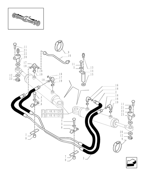 TM140-1.40.7/12 - (VAR.463/1) 4WD FRONT AXLE WITH SUSPENSIONS, BRAKE, TERRALOCK, F.P.S. - POWER STEERING CYLINDRE