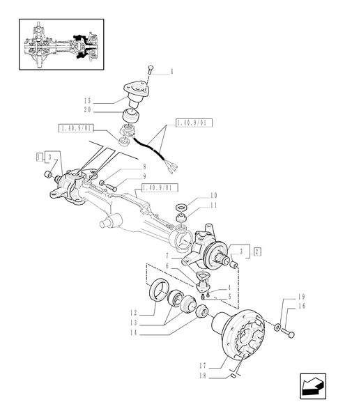 TM140-1.40.9/02[01] - (VAR.519-520) CLASS 4 4WD FRONT AXLE WITH SUSPENSIONS AND TERRALOCK - HUBS - C5196