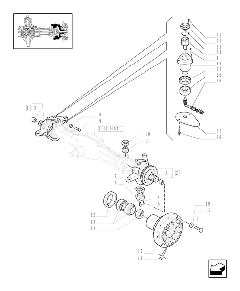 TM140-1.40.9/02[01A] - (VAR.519-520) CLASS 4 4WD FRONT AXLE WITH SUSPENSIONS AND TERRALOCK - HUBS - D5196