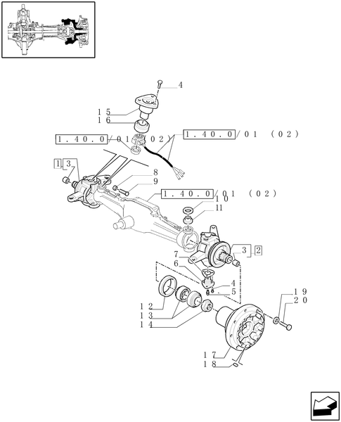 TM175-1.40.0/02[03] - 4WD FRONT AXLE - STEERING AXLES - HUBS - C5196