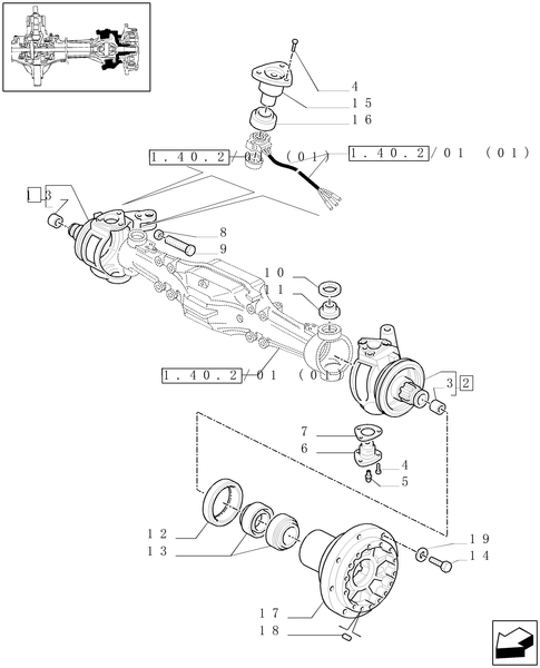 TM175-1.40.2/02[02] - (VAR.416) SUPERSTEER FRONT AXLE - STEERING AXLES - HUBS - 4WD - C5196