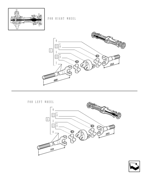 TM175-1.40.4/10C - (VAR.452) 4WD FRONT AXLE WITH BRAKES FOR TERRALOCK - ARTICULATED HALF-AXLE AND RELEVANT PARTS