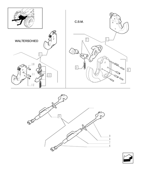TM175-1.89.6/08[02] - (VAR.779) FRONT HYDRAULIC LIFT FOR ''SUPERSTEER'' - IMPLEMENT ATTACHMENT HOOK AND SPRAG