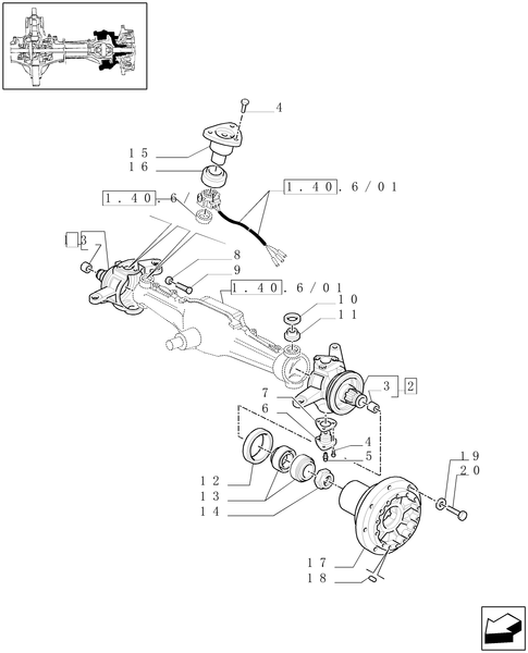 TM190-1.40.6/02[02] - (VAR.463) 4WD FRONT AXLE WITH SUSPENSIONS, FULL POWER SHIFT - STEERING PIVOT PINS AND HUBS - C5196