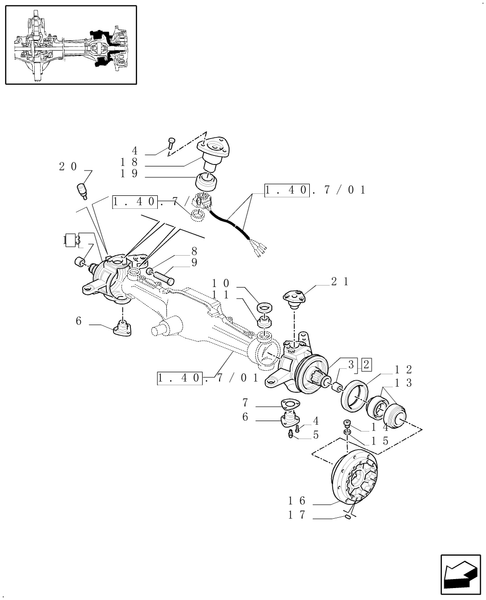 TM190-1.40.7/02[02] - (VAR.463/1) 4WD FRONT AXLE WITH SUSPENSIONS, BRAKE, TERRALOCK, F.P.S. - STEERING PIVOT PINS - C5196