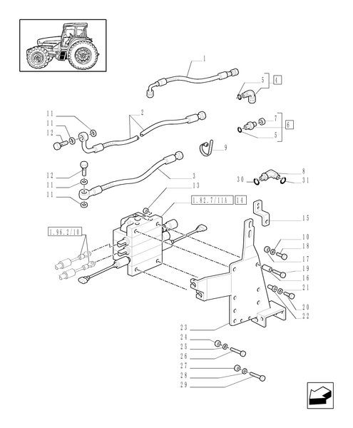 TM190-1.82.7/12[02] - (VAR.245/1) 3 CONTROL VALVES WITH JOYSTICK WITH SPRUNG CAB - PIPES