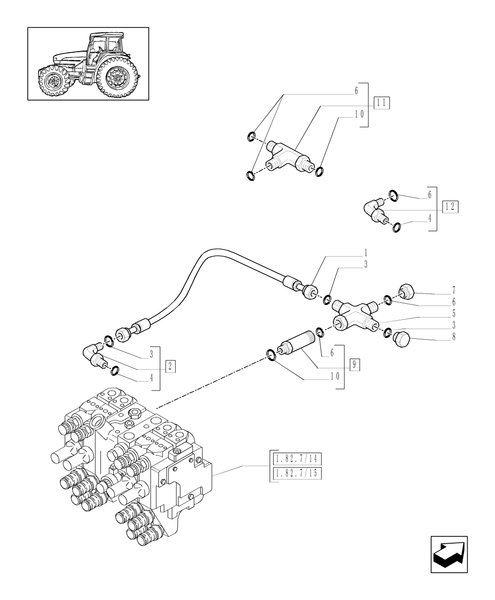 TM190-1.82.7/16[02] - (VAR.484-496) RIGHT TIE ROD AND SPRAG WITH CONTROL VALVES  WITH ELECTRONIC CONTROL - PIPES