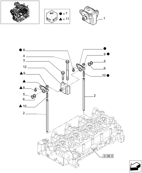 T6010 PLUS-0.06.6 - STD + VAR - 330003, 332115, 332116 - ROCKER SHAFT - 4CYL