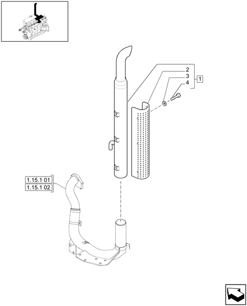 T6010 PLUS-1.15.1/01 - VAR - 332189, 333189 - AIRCLEANER WITH PRECLEANER FOR ROOF WITH LOW PROFILE - SILENCER (MUFFLER) - 4 CYL