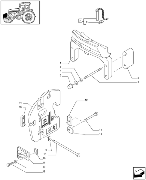 T6010 PLUS-1.21.5/04 - VAR - 331228 - SUPPORT AND WEIGHT FOR SUPERSTEER FRONT AXLE - WITH HOOK