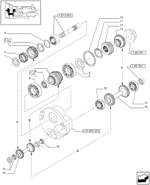 T6010 PLUS-1.27.5/01 - STD - TRANSMISSION 24X24 (40KM/H) HI-LO - REVERSER GEARS