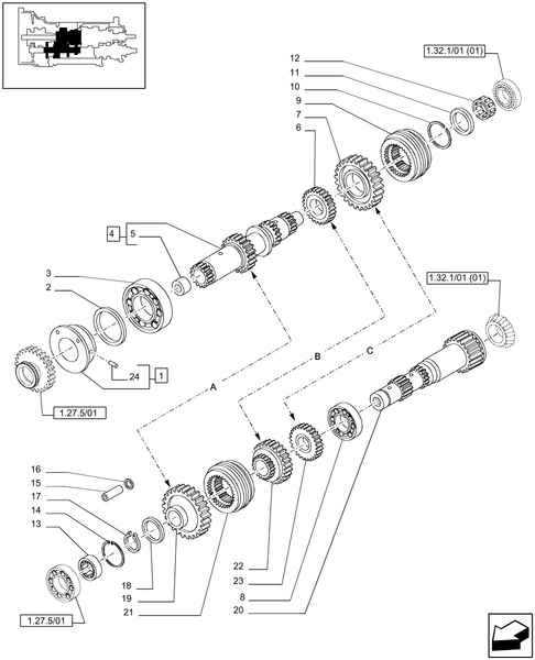 T6010 PLUS-1.28.1/01 - STD - TRANSMISSION 24X24 (40 KM/H) HI-LO - GEARSHIFTS GEARS