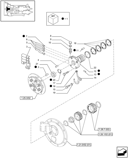 T6010 PLUS-1.28.7[01] - VAR - 330283 - TRANSMISSION 16X16 (40 KM/H) SPS - SPEED ENGAGEMENT FRONT CLUTCH - OIL SUPPLY AND LUBRICAT. - END YR 31-MAR-2010 ; (Prod Date) Before 31-Mar-2010