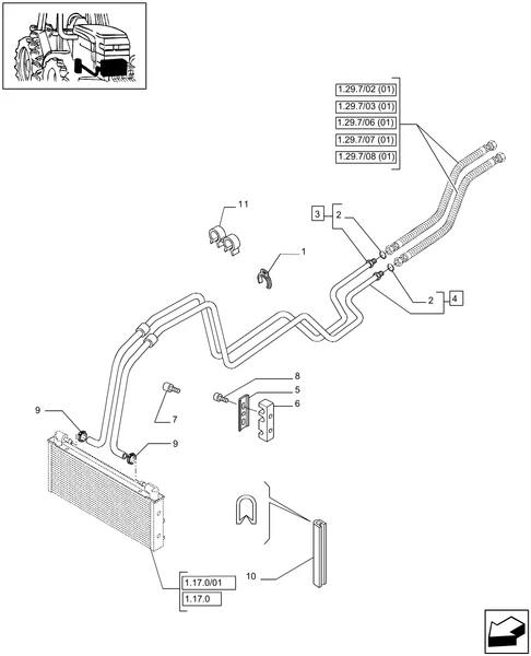 T6010 PLUS-1.29.7/09[01] - VAR - 330405, 331405, 332405, 333405, 336405, 337405 - 2WD FRONT AXLE - OIL COOLER PIPES