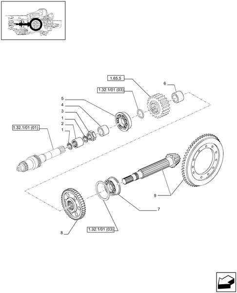 T6010 PLUS-1.32.1/01[02] - STD - TRANSMISSION 24X24 (40 KM/H) HI-LO - PINION AND CROWN GEAR