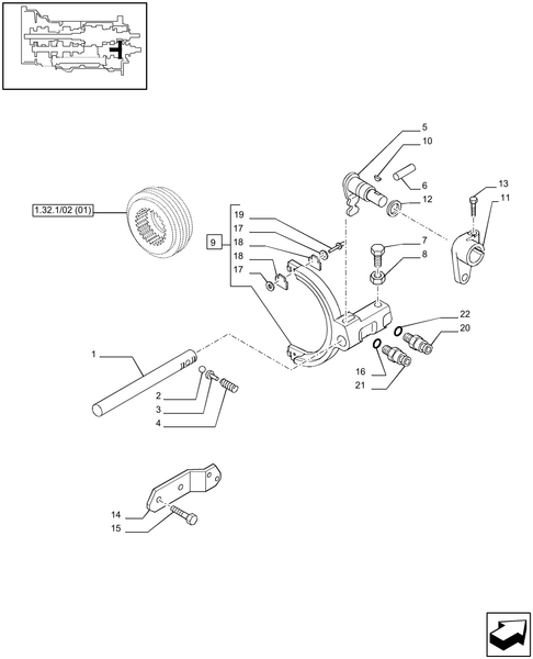 T6010 PLUS-1.32.2/02 - VAR - 330283 - TRANSMISSION 16X16 (40 KM/H) SPS - RANGE GEARSHIFT MECHANISM - ROD, FORK AND LEVER