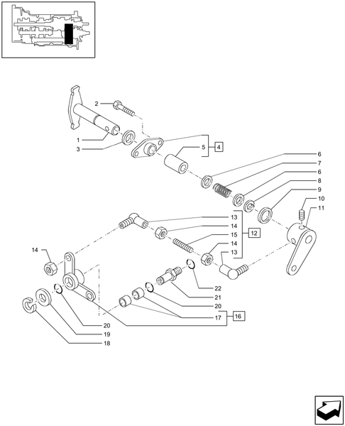 T6010 PLUS-1.32.2/01[02] - STD - TRANSMISSION 24X24 (40 KM/H) HI-LO - RANGE GEARSHIFT MECHANISM - LEVERS AND TIE-ROD