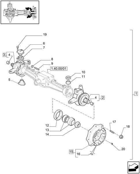 T6010 PLUS-1.40.00/02 - STD - 4WD (CL.3) FRONT AXLE WITH LIMITED SLIP DIFF. LOCK - STEERING AXLES AND HUBS