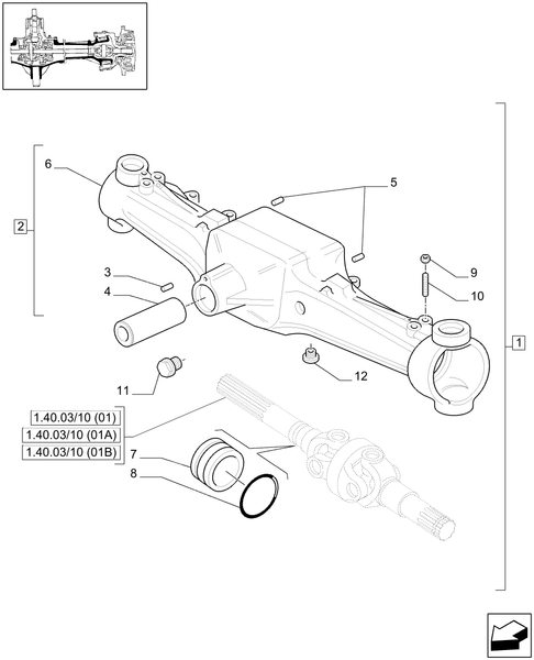 T6010 PLUS-1.40.03/01 - VAR - 330409 - (CL.3) FRONT AXLE W/MULTI-PLATE DIFF. LOCK AND STEERING SENSOR - BOX