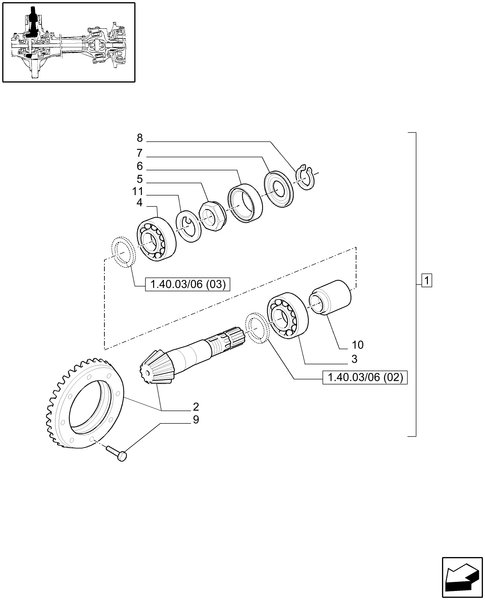 T6010 PLUS-1.40.03/06[01] - VAR - 330409 - (CL.3) FRONT AXLE WITH HYDR. DIFF. LOCK & STRG SENSOR, BEVEL GEAR - END YR 20-DEC-2007 ; (Prod Date) Before 20-Dec-2007