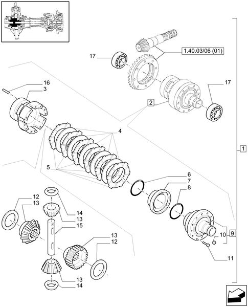 T6010 PLUS-1.40.03/07[01] - VAR - 330409 - (CL.3) FRONT AXLE W/MULTI-PLATE DIFF. LOCK AND STEERING SENSOR - DIFFERENTIAL - END S/N  Z8BD08969 ; (SN Break) Before Z8BD08969