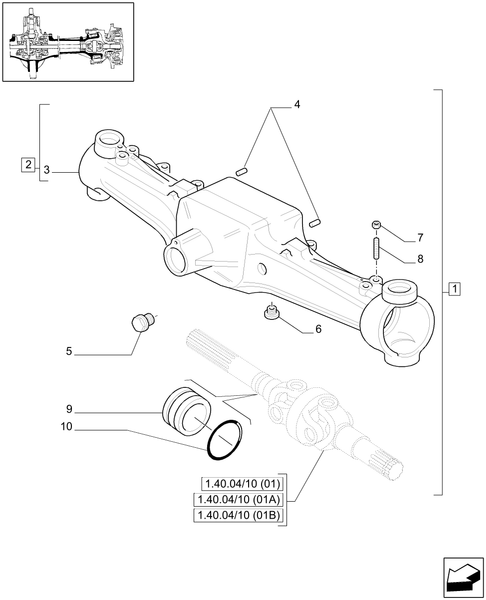 T6010 PLUS-1.40.04/01 - VAR - 330414 - (CL.3) SUSPENDED FRONT AXLE W/MULTI-PLATE DIFF. LOCK AND ST. SENSOR - BOX