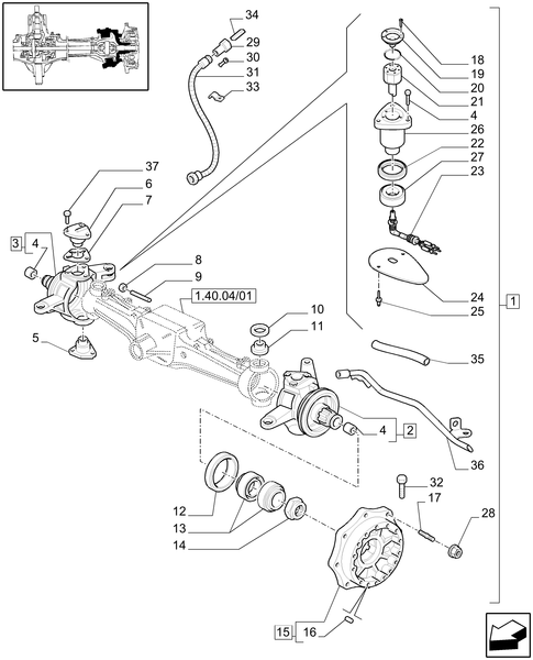 T6010 PLUS-1.40.04/02[01A] - VAR - 330414 - (CL.3) SUSPENDED FRONT AXLE W/MULTI-PLATE DIFF. LOCK AND ST. SENSOR - STEERING AXLES-HUBS - BEGIN YR 15-APR-2010 ; (Prod Date) After 15-Apr-2010