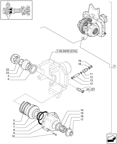 T6010 PLUS-1.40.04/07[02A] - VAR - 330414 - (CL.3) SUSPENDED FRONT AXLE WITH DOG CLUTCH AND STEERING SENSOR - DIFFERENTIAL LOCK - BEGIN S/N  Z8BD08970 ; (SN Break) After Z8BD08970