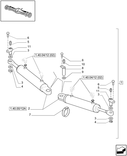 T6010 PLUS-1.40.04/12[01] - VAR - 330414 - (CL.3) SUSPENDED FRONT AXLE W/MULTI-PLATE DIFF. LOCK AND ST. SENSOR - CYLINDERS