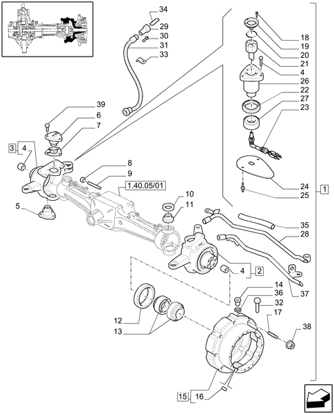 T6010 PLUS-1.40.05/02[01] - VAR - 330427 - (CL.3) SUSPENDED FRONT AXLE W/MULTI-PLATE DIFF. LOCK AND BRAKES - STEERING AXLES-HUBS - END YR 14-APR-2010 ; (Prod Date) Before 14-Apr-2010