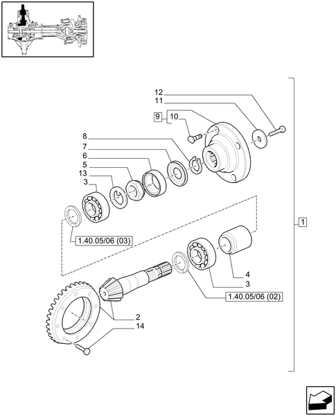 T6010 PLUS-1.40.05/06[01A] - VAR - 330427 - (CL.3) SUSPENDED FRONT AXLE WITH DOG CLUTCH AND BRAKES - BEVEL GEAR PAIR - BEGIN S/N  Z8BD08970 ; (SN Break) After Z8BD08970