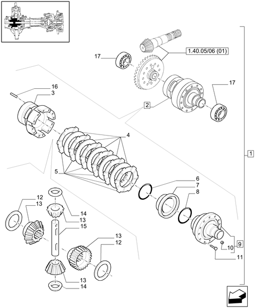 T6010 PLUS-1.40.05/07[01] - VAR - 330427 - (CL.3) SUSPENDED FRONT AXLE W/MULTI-PLATE DIFF. LOCK AND BRAKES - DIFFERENTIAL - END S/N  Z8BD08969 ; (SN Break) Before Z8BD08969