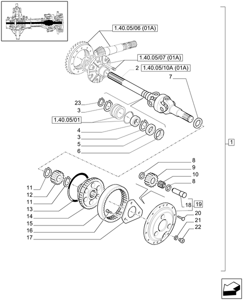 T6010 PLUS-1.40.05/10[01A] - VAR - 330427 - (CL.3) SUSPENDED FRONT AXLE WITH DOG CLUTCH AND BRAKES - DIFFER. GEARS AND SHAFT - BEGIN S/N  Z8BD08970 - END YR 14-APR-2010 ; (SN Break) After Z8BD08970 ; (Prod Date) Before 14-Apr-2010