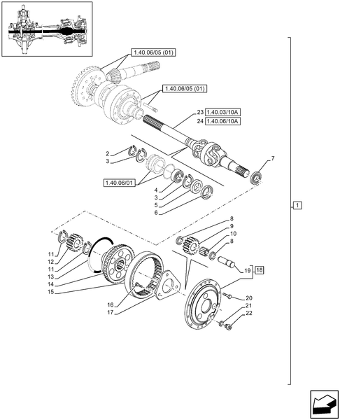 T6010 PLUS-1.40.06/10 - VAR - 330413 - (CL.3) SUPERSTEER FRONT AXLE WITH STEERING SENSOR - DIFFERENTIAL GEARS AND SHAFT