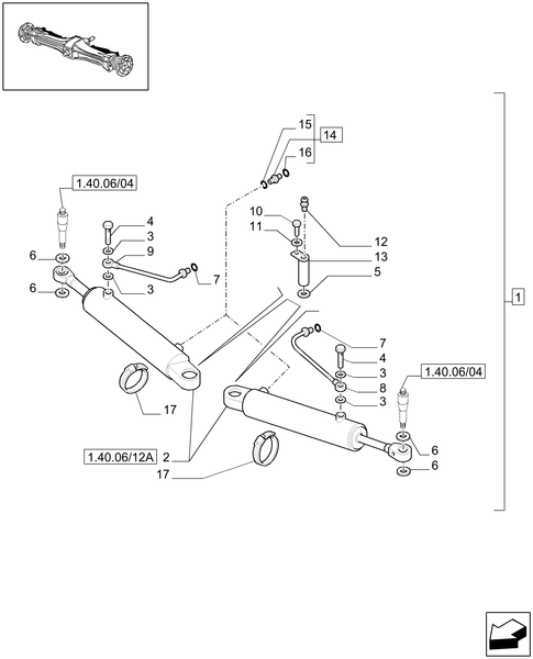 T6010 PLUS-1.40.06/12 - VAR - 330413 - (CL.3) SUPERSTEER FRONT AXLE WITH STEERING SENSOR - HYDRAULIC STEERING CYLINDER