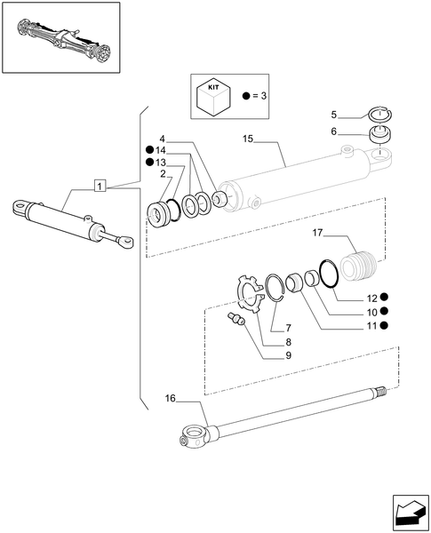 T6010 PLUS-1.40.06/12A - VAR - 330413 - HYDRAULIC STEERING CYLINDER - BREAKDOWN