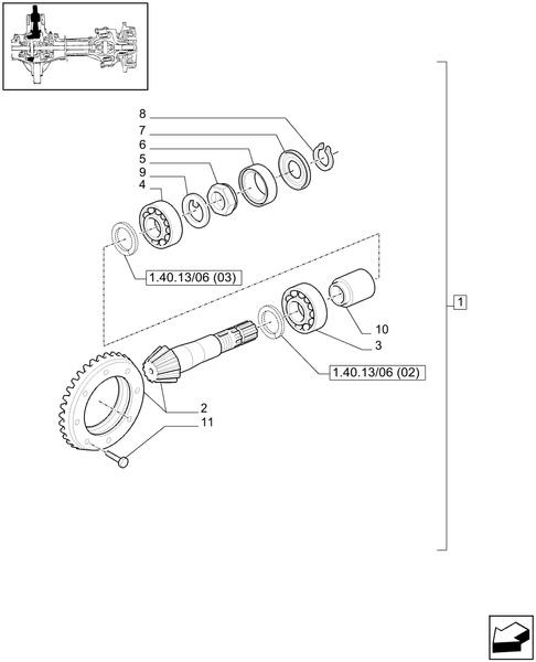 T6010 PLUS-1.40.13/06[01] - VAR - 330425 - (CL.3) FRONT AXLE W/MULTI-PLATE DIFF. LOCK WITH BRAKES - BEVEL GEAR PAIR