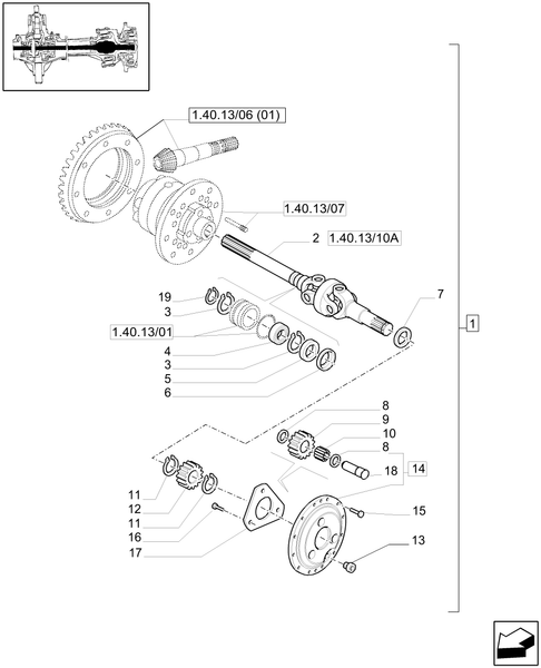 T6010 PLUS-1.40.13/10[01] - VAR - 330425 - (CL.3) FRONT AXLE W/MULTI-PLATE DIFF. LOCK WITH BRAKES - DIFFERENTIAL GEARS AND SHAFT - END YR 14-APR-2010 ; (Prod Date) Before 14-Apr-2010
