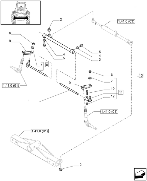 T6010 PLUS-1.41.0[02] - VAR - 330406, 2WD, FRONT AXLE, STANDARD, TIE-ROD