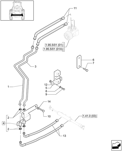 T6010 PLUS-1.42.0/07 - VAR - 330406, 330407 - 2WD FRONT AXLE - STEERING CYLINDER PIPES AND POWER STEERING PIPES