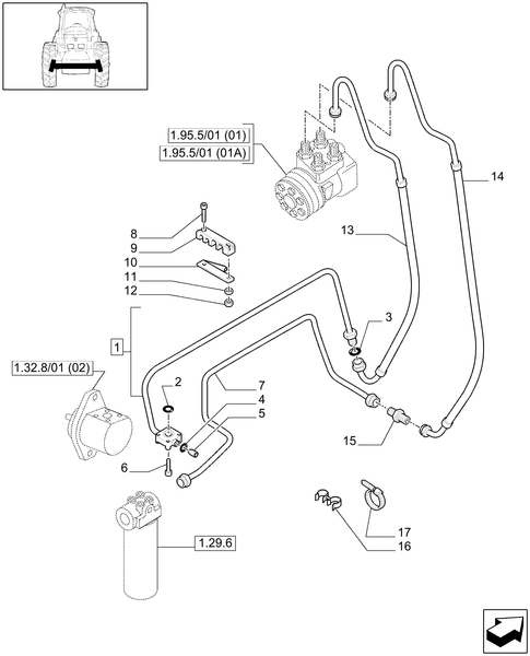 T6010 PLUS-1.42.0/02[01A] - STD - POWER STEERING DELIVERY AND RETURN PIPES FOR 24X24 TRANSMISSION - BEGIN YR 05-AUG-2009 - END S/N ZABD04189 ; (Prod Date) After 05-Aug-2009
