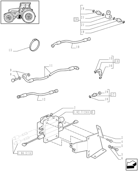 T6010 PLUS-1.82.7/34[01A] - VAR - 331562, 332562 - THREE MID MOUNTED REMOTE VALVES - PIPES AND VALVE - D6432