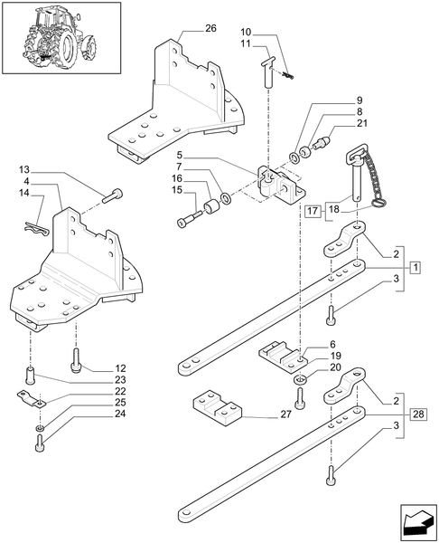 T6010 PLUS-1.89.0/04[01] - VAR - 330915 - SWINGING DRAWBAR WITH ROLLERS - END S/N Z9BD10359 ; (SN Break) Before Z9BD10359